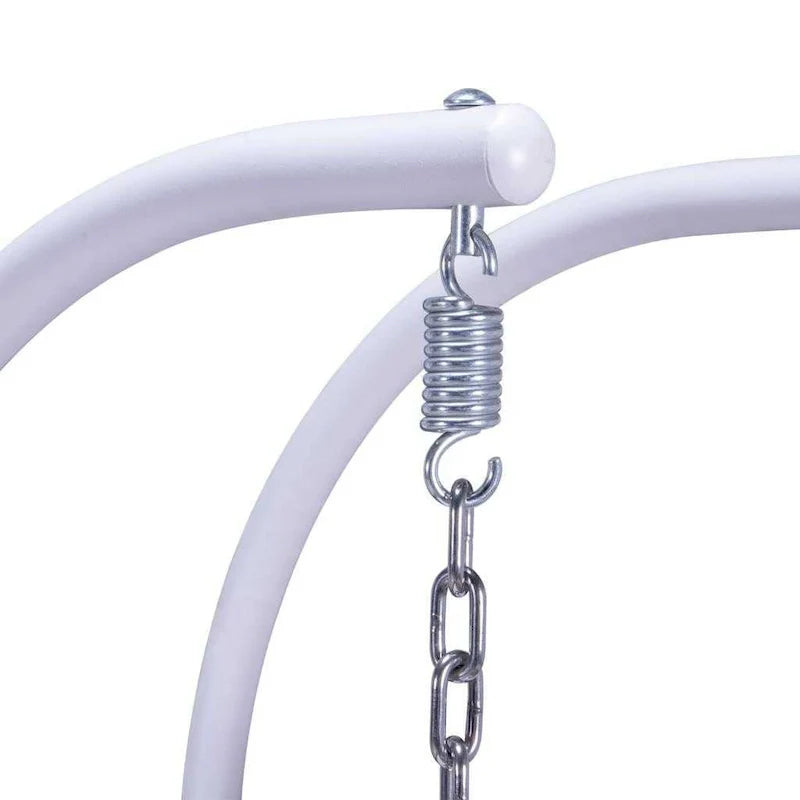 Sedia sospesa a dondolo a forma di uovo con supporto in metallo, struttura in vimini e cuscino – Beige / Blu antracite / Bianco / Blu / Bianco antico / Marrone / Tela, 2 posti
