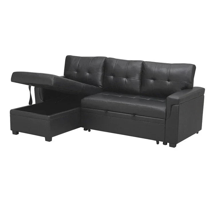Canapé d'angle réversible convertible avec lit gigogne, méridienne de rangement et pieds durables