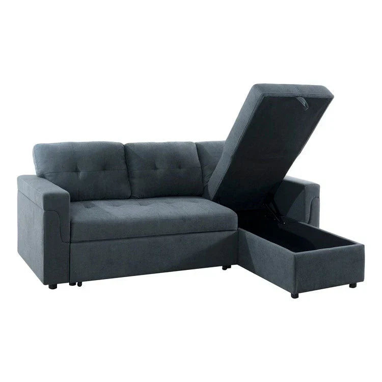 Canapé d'angle réversible convertible avec lit gigogne, méridienne de rangement et pieds durables