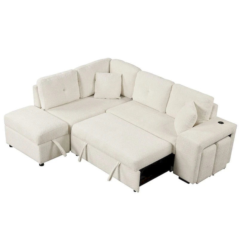 Canapé d'angle convertible avec pouf de rangement, canapé-lit pour salon