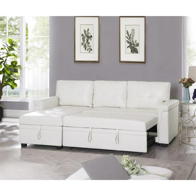 Canapé d'angle réversible convertible avec lit gigogne, méridienne de rangement et pieds durables