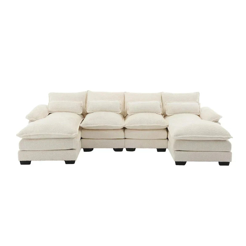 Canapé modulable Cloud pour salon, canapé d'angle moderne en chenille/boucle, canapé convertible modulable confortable avec double méridienne