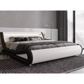 Allewie LED Platform Bed Frame with Adjustable Headboard/No Box Spring Need/Easy Assembly/Faux Leather in White and Black