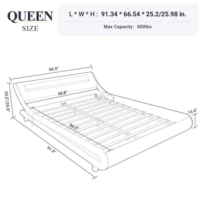 Allewie, struttura letto a piattaforma con luci LED, testiera regolabile, non necessita di rete a molle, facile da montaggio, similpelle bianca e nera