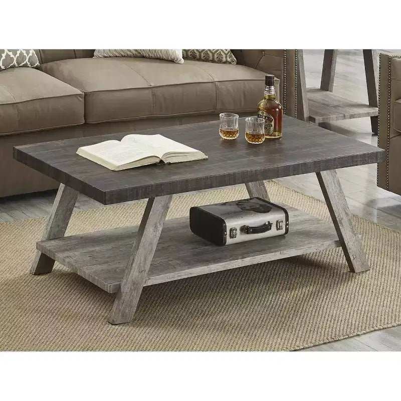 Tavolino da caffè Roundhill Furniture Athens contemporaneo a due tonalità con ripiano in legno, finitura noce invecchiato e grigio
