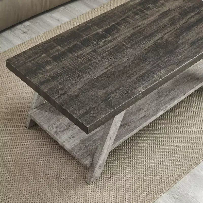 Tavolino da caffè Roundhill Furniture Athens contemporaneo a due tonalità con ripiano in legno, finitura noce invecchiato e grigio