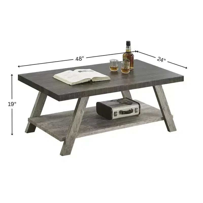 Tavolino da caffè Roundhill Furniture Athens contemporaneo a due tonalità con ripiano in legno, finitura noce invecchiato e grigio