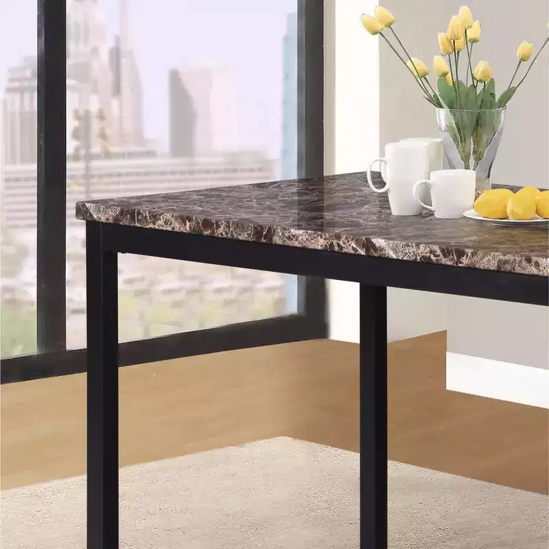 Tavolo da pranzo in metallo Roundhill Furniture Noyes con piano laminato effetto marmo