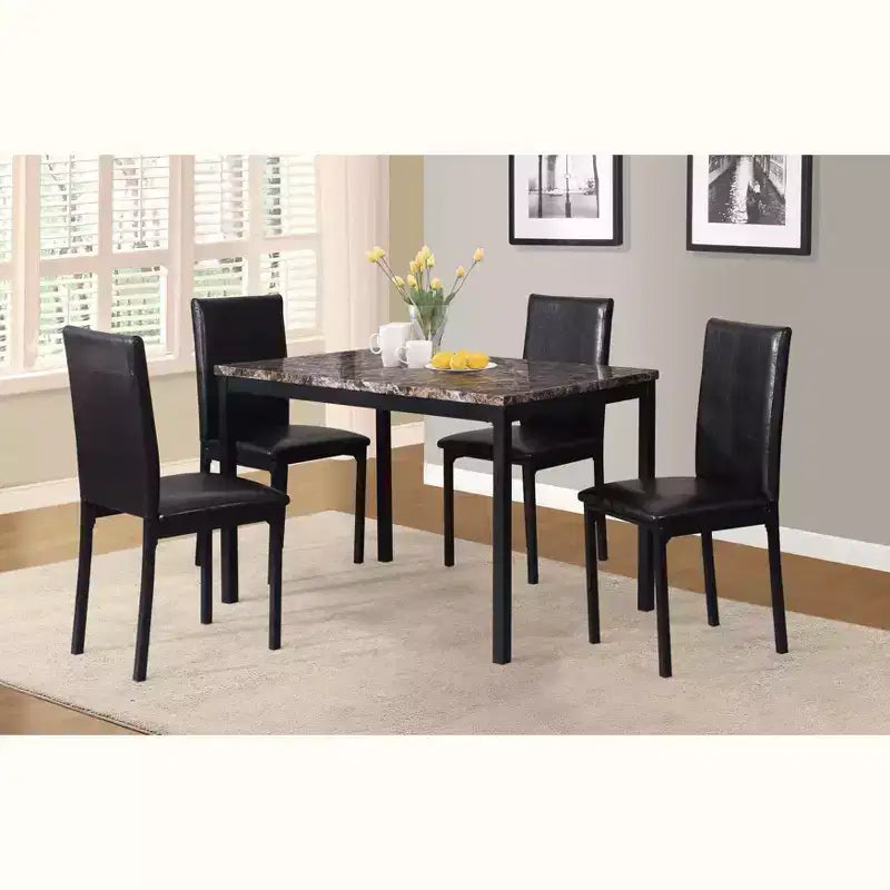 Tavolo da pranzo in metallo Roundhill Furniture Noyes con piano laminato effetto marmo