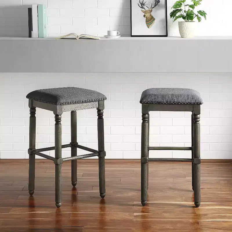 Roundhill Furniture Arnhem Gray Upholstered Bar Stools, Set of 2