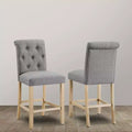 Roundhill Furniture Siena Counter Height Button Tufted Back Solid Wood Stools, Gray, Set of 2