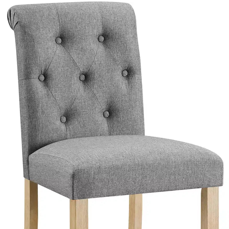Roundhill Furniture Siena Sgabelli in Legno Massello con Schienale Trapuntato a Bottone, Altezza Bancone, Grigio, Set da 2