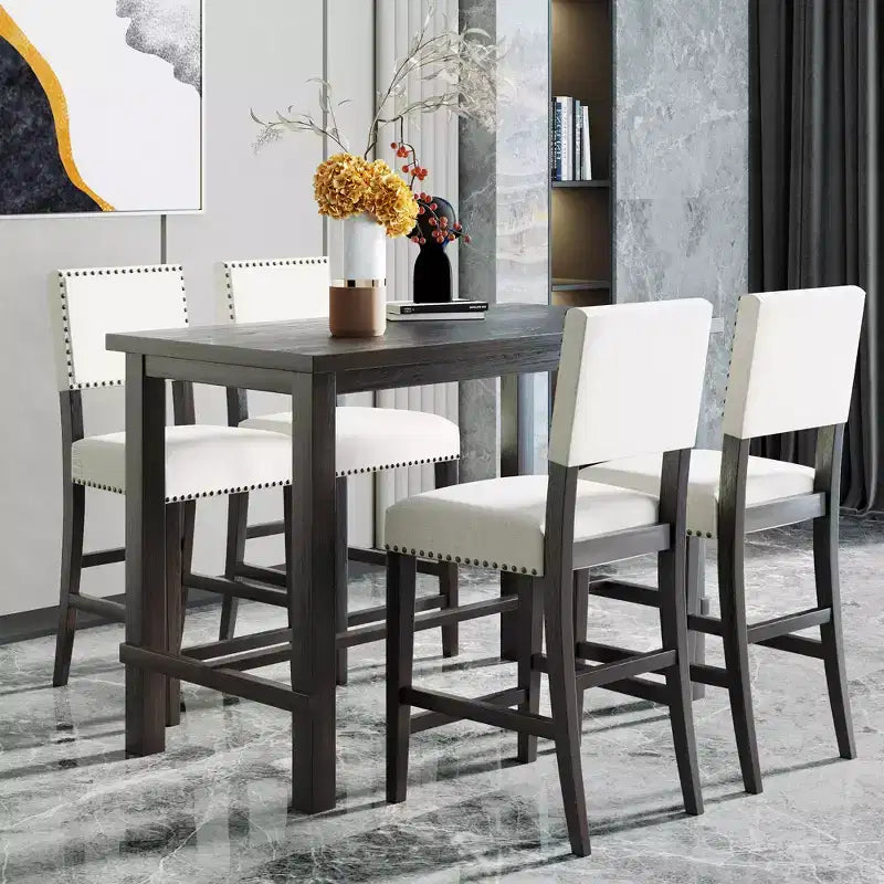 Whisen 5-Piece Counter Height Dining Set with Classic Elegant Table and 4 Chairs