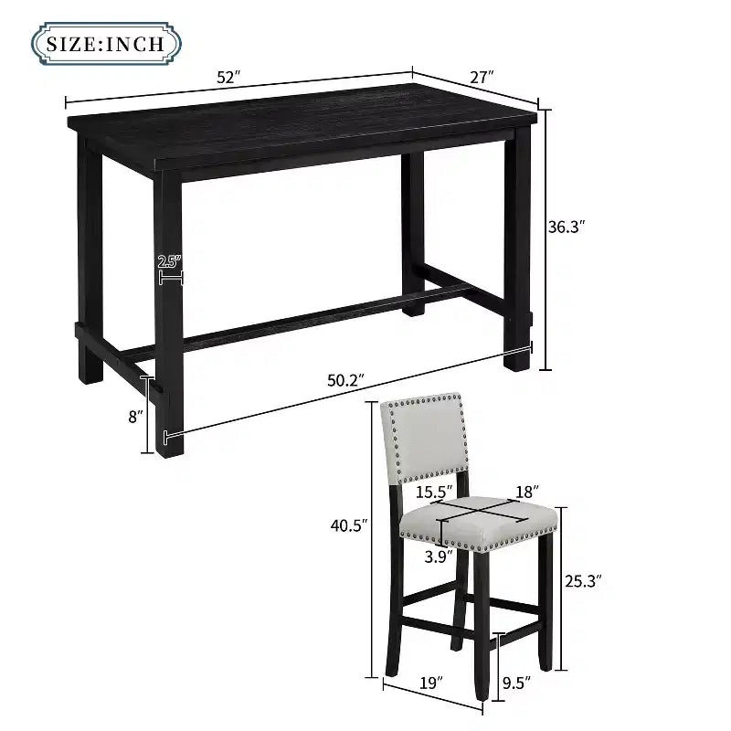 Set da pranzo Whisen 5 pezzi altezza bancone con tavolo elegante classico e 4 sedie