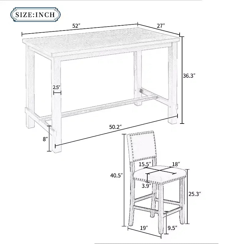 Set da pranzo Whisen 5 pezzi altezza bancone con tavolo elegante classico e 4 sedie