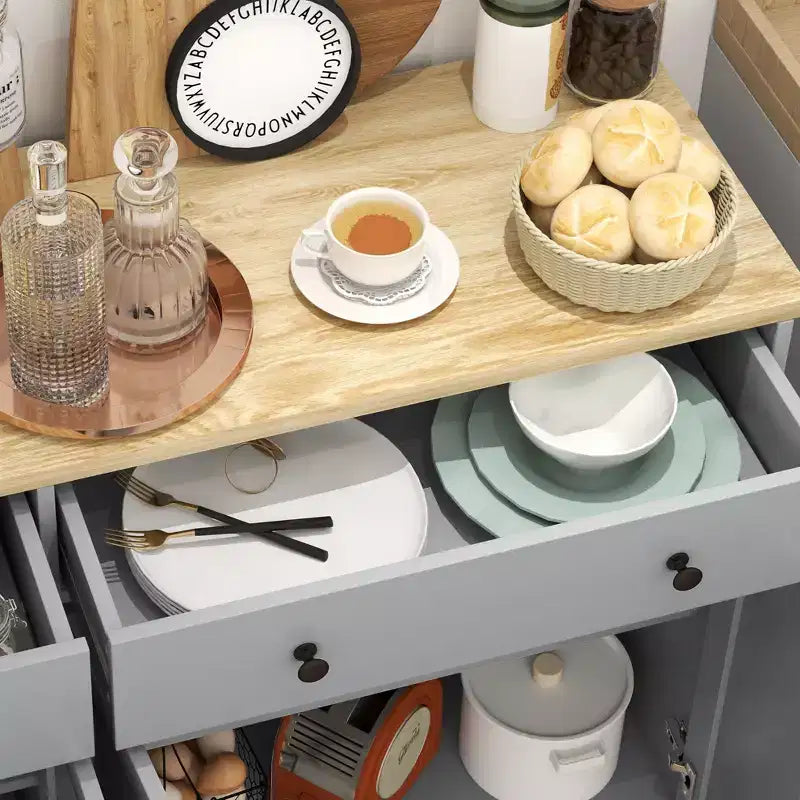 Credenza Buffet con Mobile Contenitore – 4 Ante, 2 Cassetti e Ripiani Regolabili