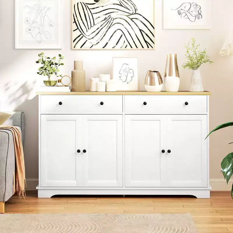 Credenza Buffet con Mobile Contenitore – 4 Ante, 2 Cassetti e Ripiani Regolabili