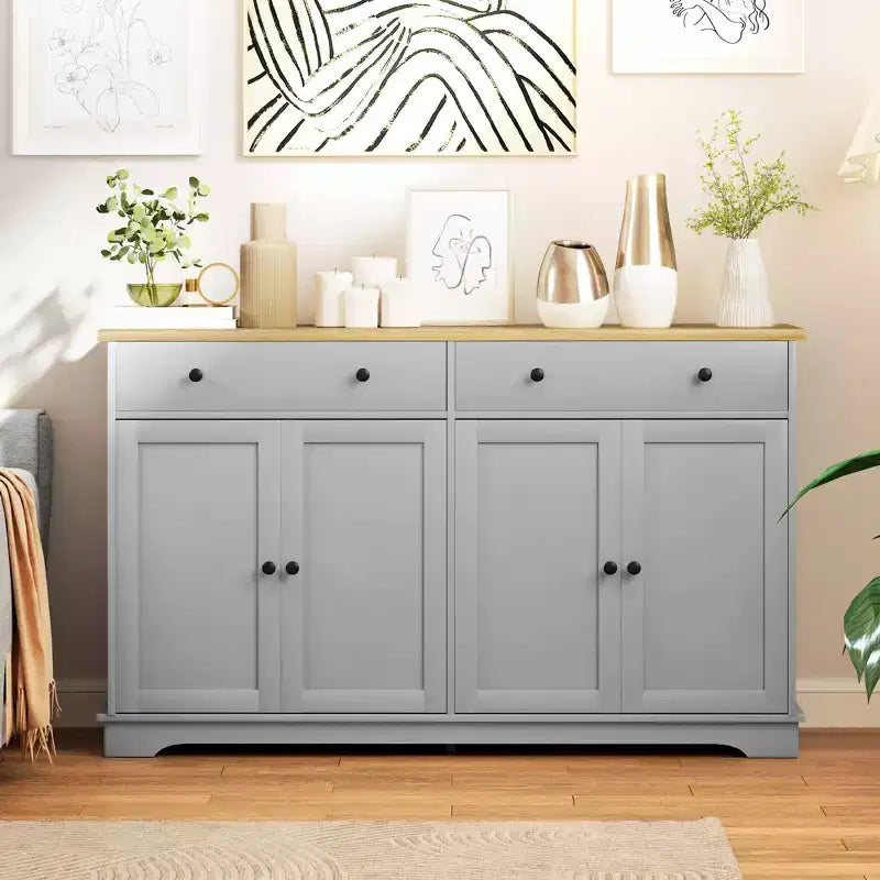 Credenza Buffet con Mobile Contenitore – 4 Ante, 2 Cassetti e Ripiani Regolabili