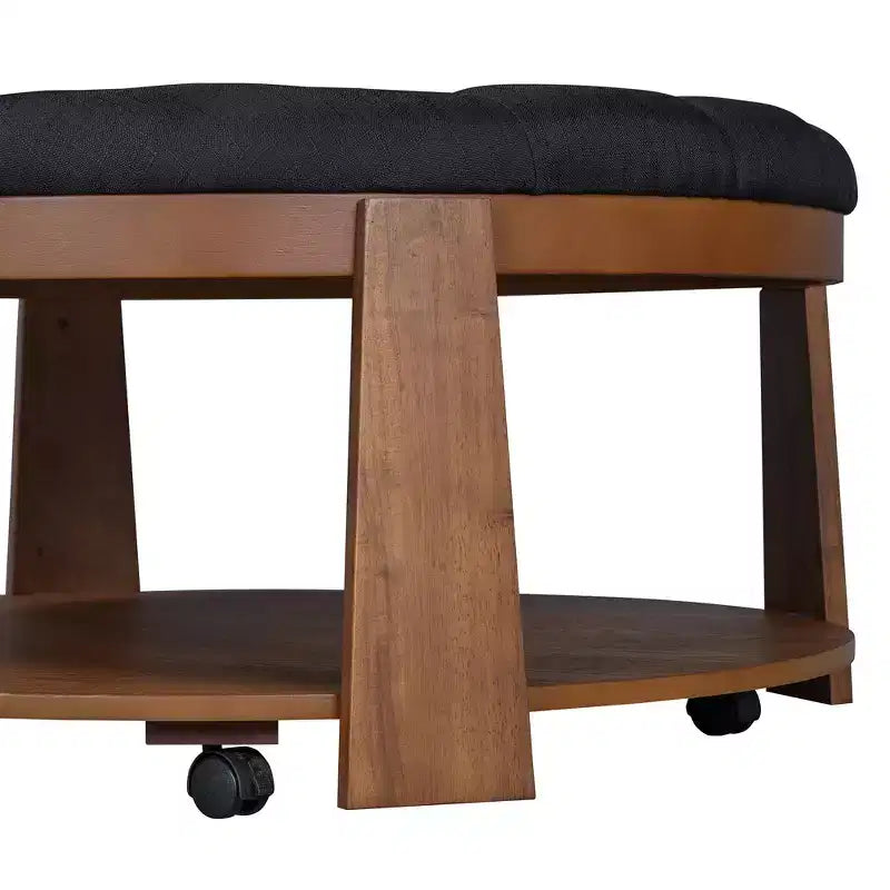 Tavolino da Salotto Imbottito 36W Tavolino Cocktail Tavolino da Centro Pouf Poggiapiedi a 2 Livelli con Ripiano Portaoggetti e Ruote, Trapuntato e Impermeabile - ModernLu