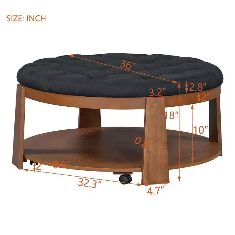 Tavolino da Salotto Imbottito 36W Tavolino Cocktail Tavolino da Centro Pouf Poggiapiedi a 2 Livelli con Ripiano Portaoggetti e Ruote, Trapuntato e Impermeabile - ModernLu