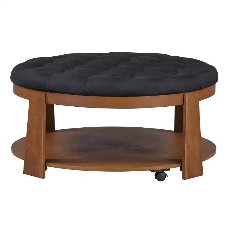 Tavolino da Salotto Imbottito 36W Tavolino Cocktail Tavolino da Centro Pouf Poggiapiedi a 2 Livelli con Ripiano Portaoggetti e Ruote, Trapuntato e Impermeabile - ModernLu