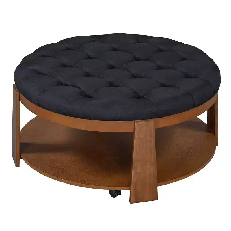 Tavolino da Salotto Imbottito 36W Tavolino Cocktail Tavolino da Centro Pouf Poggiapiedi a 2 Livelli con Ripiano Portaoggetti e Ruote, Trapuntato e Impermeabile - ModernLu