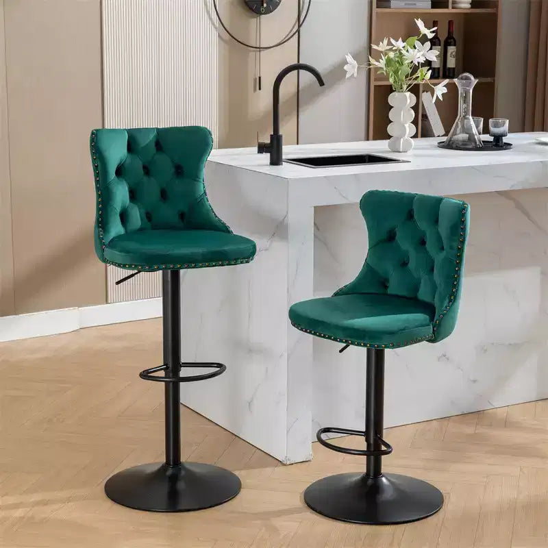 Modern Bar Stools Set of 2, Upholstered 360 Swivel Bar Chairs, 25-33 Adjustable Height Stool with 17.7inch Base for Kitchen Island Home Bar