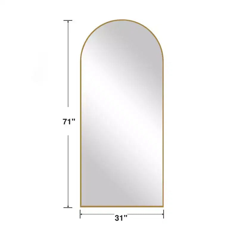 PexFix 31 pollici L x 71 pollici H Specchio intero a forma di arco, da pavimento, con cornice in metallo, grande specchio da terra, color oro