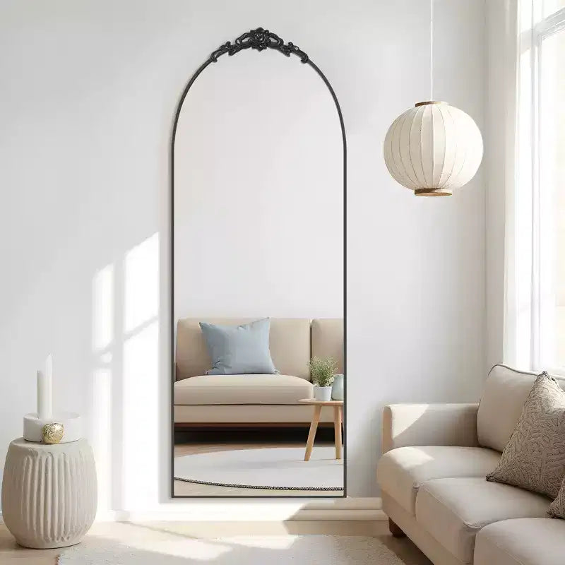 PexFix 31 pollici L x 71 pollici H Specchio intero a forma di arco, da pavimento, con cornice in metallo, grande specchio da terra, color oro
