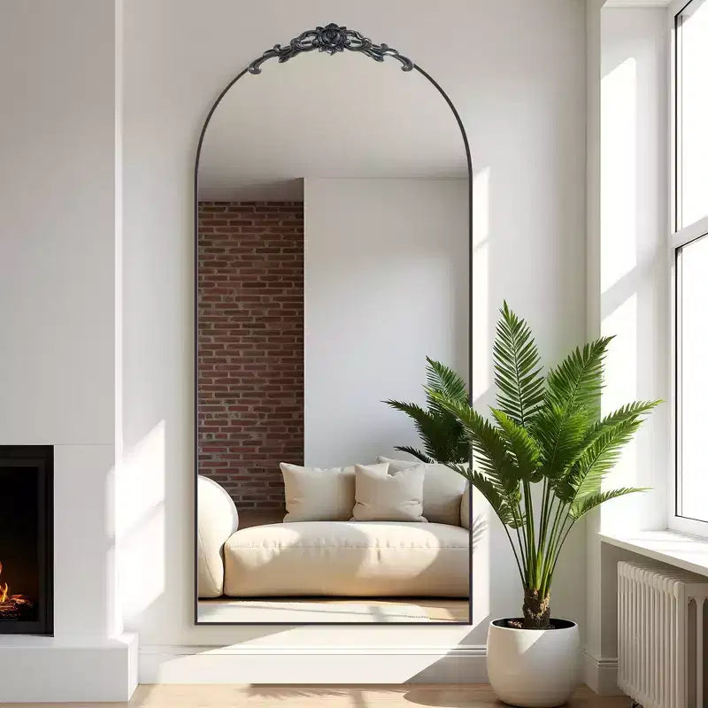 PexFix 31 pollici L x 71 pollici H Specchio intero a forma di arco, da pavimento, con cornice in metallo, grande specchio da terra, color oro