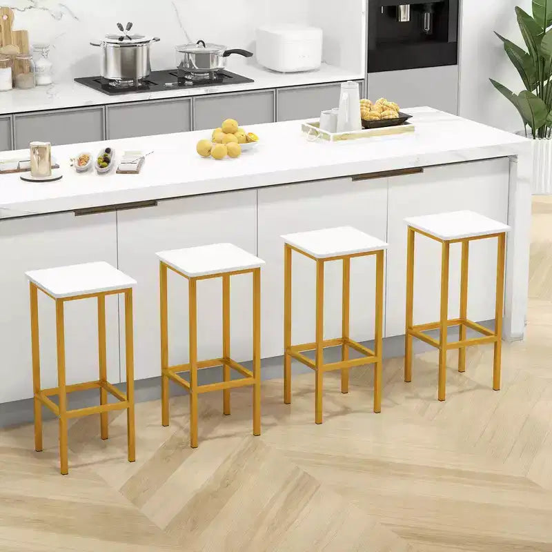 Costway Set 4 Sgabelli da Bar 26" con Telaio in Metallo Poggiapiedi e Senza Schienale Marrone