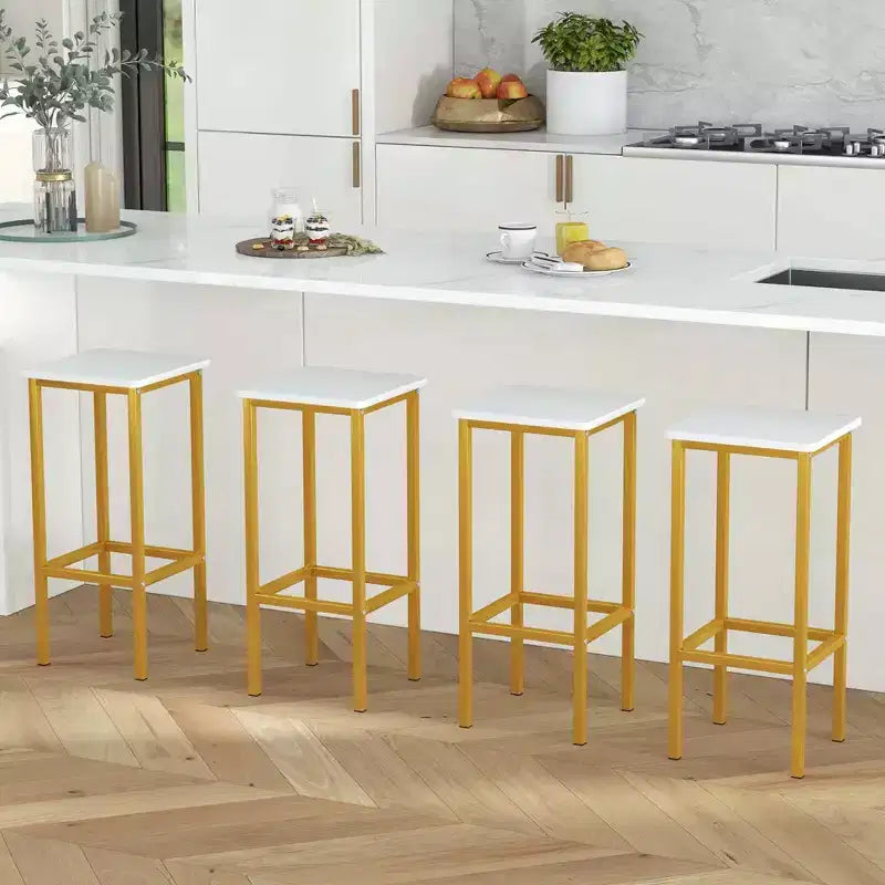 Costway Set 4 Sgabelli da Bar 26" con Telaio in Metallo Poggiapiedi e Senza Schienale Marrone