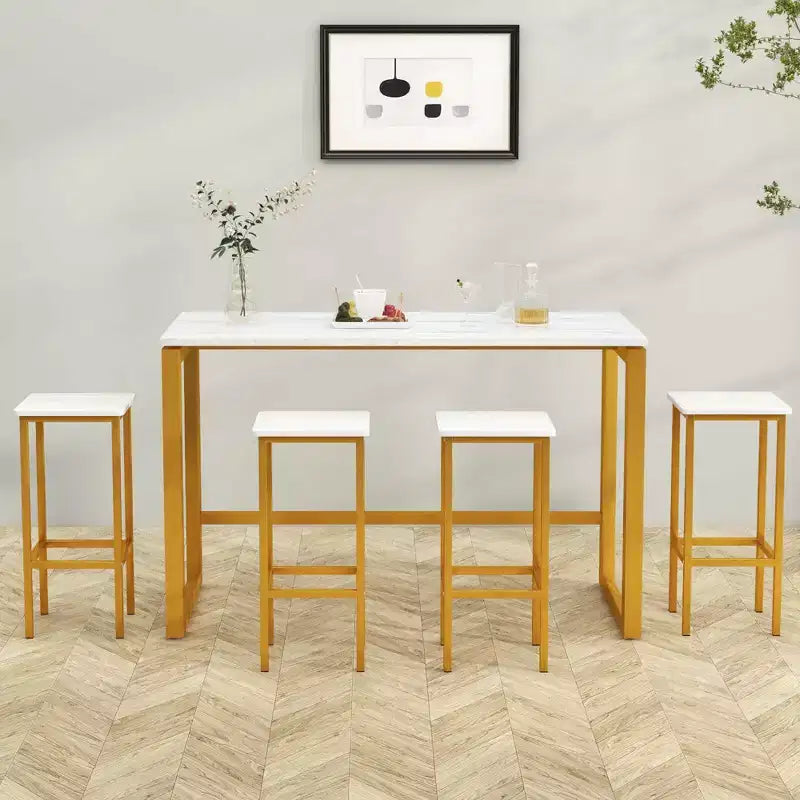 Costway Set 4 Sgabelli da Bar 26" con Telaio in Metallo Poggiapiedi e Senza Schienale Marrone