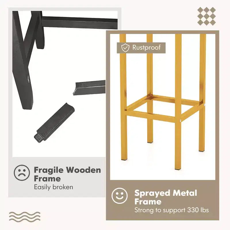 Costway Set 4 Sgabelli da Bar 26" con Telaio in Metallo Poggiapiedi e Senza Schienale Marrone