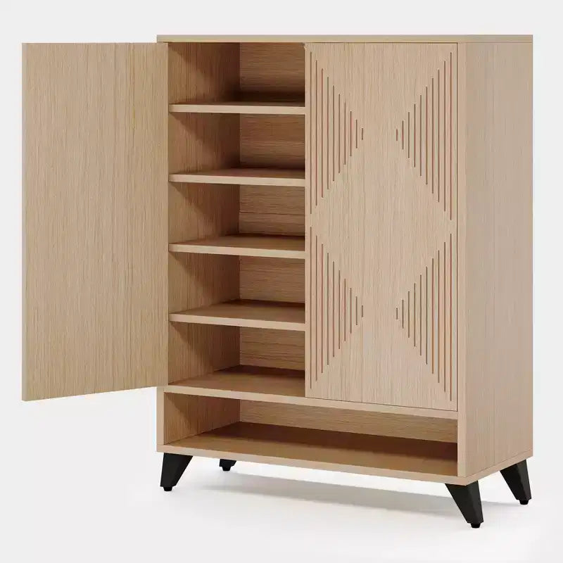 6-Tier Shoe Storage Cabinet with Doors, Wood Shoe Organizer Rack with Adjustable Shelf