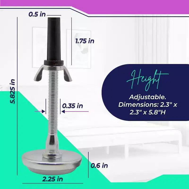 Kings Brand Furniture Gambe regolabili per telaio del letto con filettatura, gambe in metallo per telaio del letto per sostituire le ruote, piedini durevoli per telaio del letto