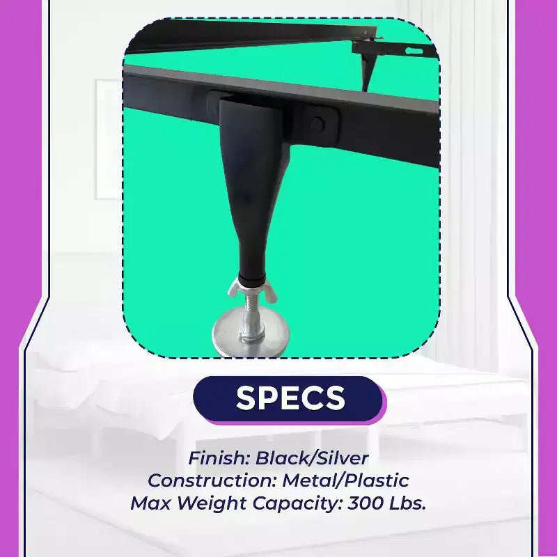 Kings Brand Furniture Gambe regolabili per telaio del letto con filettatura, gambe in metallo per telaio del letto per sostituire le ruote, piedini durevoli per telaio del letto