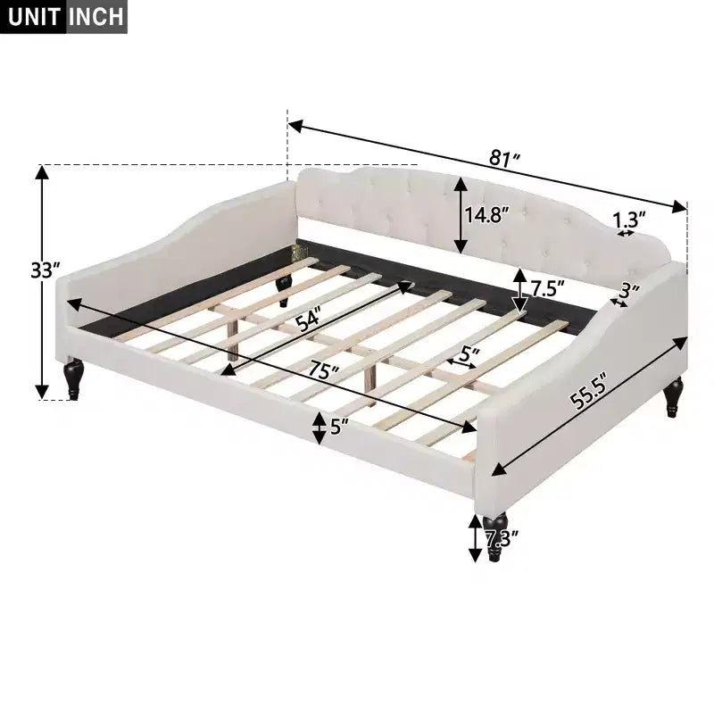 Divano letto imbottito a grandezza naturale, divano letto a giorno capitonné con/senza cassetti/letto estraibile singolo, Beige -ModernLuxe