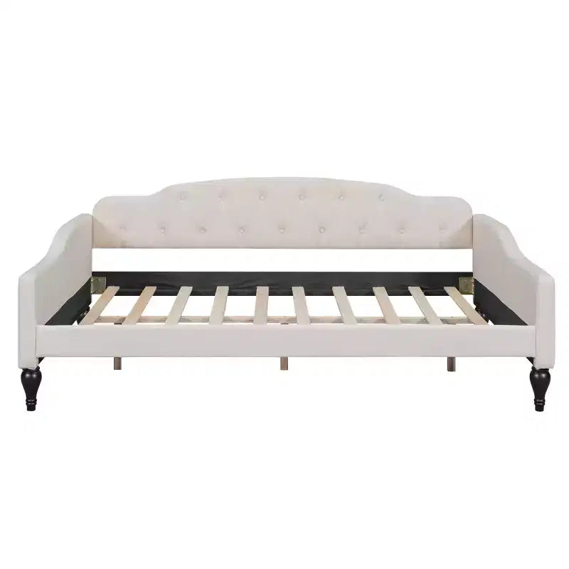 Divano letto imbottito a grandezza naturale, divano letto a giorno capitonné con/senza cassetti/letto estraibile singolo, Beige -ModernLuxe