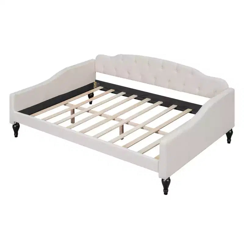 Divano letto imbottito a grandezza naturale, divano letto a giorno capitonné con/senza cassetti/letto estraibile singolo, Beige -ModernLuxe
