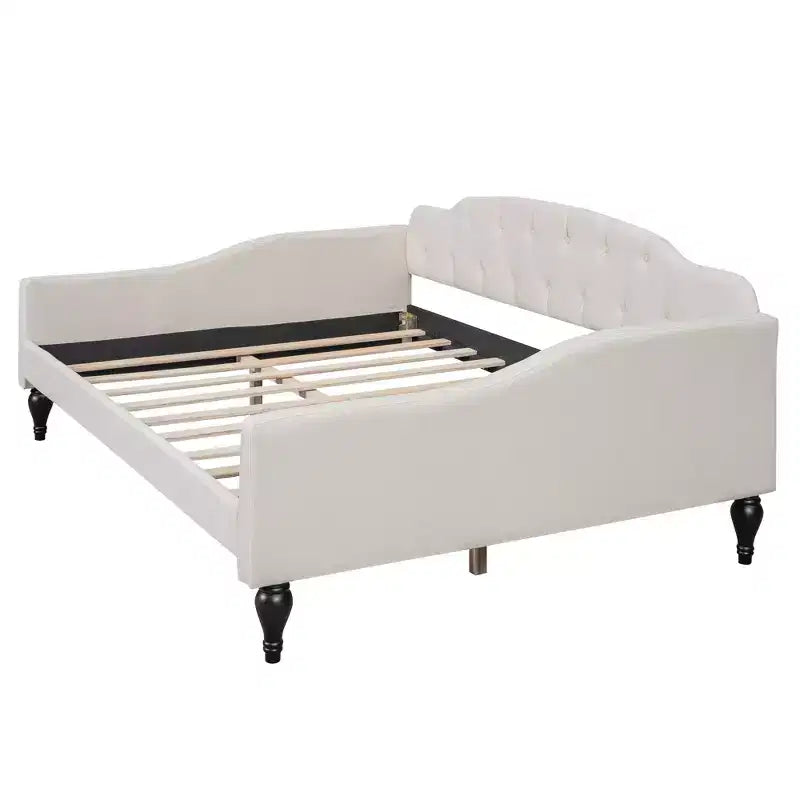 Divano letto imbottito a grandezza naturale, divano letto a giorno capitonné con/senza cassetti/letto estraibile singolo, Beige -ModernLuxe