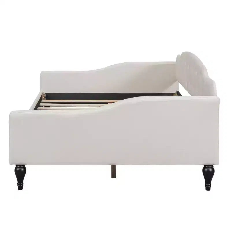 Divano letto imbottito a grandezza naturale, divano letto a giorno capitonné con/senza cassetti/letto estraibile singolo, Beige -ModernLuxe