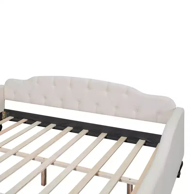 Divano letto imbottito a grandezza naturale, divano letto a giorno capitonné con/senza cassetti/letto estraibile singolo, Beige -ModernLuxe