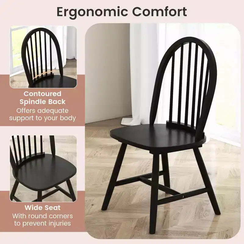Costway Set da Pranzo 3 Pezzi per 2 Persone Tavolo Rotondo con 2 Sedie Struttura in Legno Massello di Gomma Moderno Nero/Beige