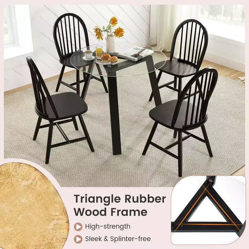 Costway Set da Pranzo 3 Pezzi per 2 Persone Tavolo Rotondo con 2 Sedie Struttura in Legno Massello di Gomma Moderno Nero/Beige