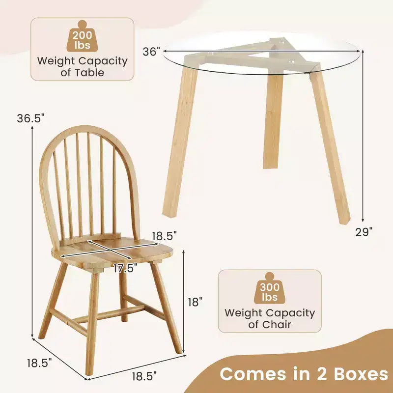 Costway Set da Pranzo 3 Pezzi per 2 Persone Tavolo Rotondo con 2 Sedie Struttura in Legno Massello di Gomma Moderno Nero/Beige