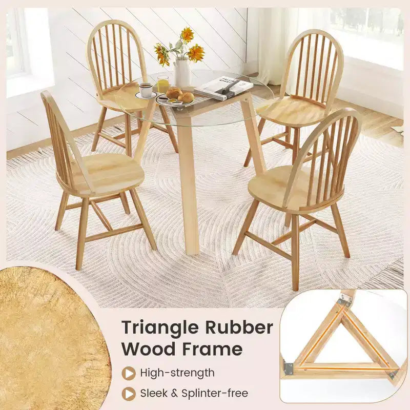 Costway Set da Pranzo 3 Pezzi per 2 Persone Tavolo Rotondo con 2 Sedie Struttura in Legno Massello di Gomma Moderno Nero/Beige