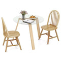 Costway 3 PCS Dining Set for 2 Round Table with 2 Chairs Solid Rubber Wood Frame Modern Black/Beige