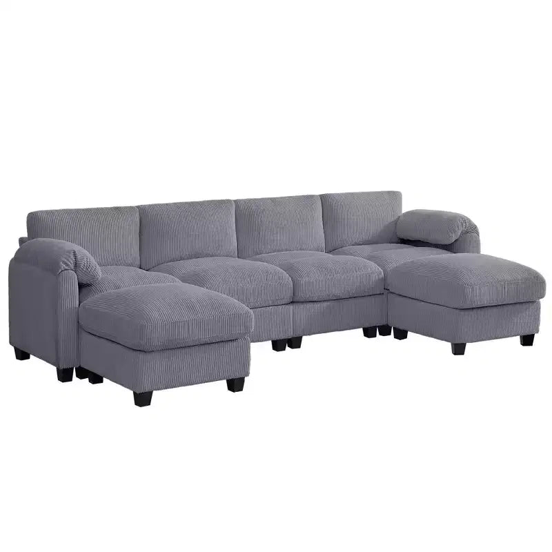 Divano componibile in velluto a coste HYLEORY con doppio pouf mobile, divano comodo rivestito a forma di U con cuscino a due strati per soggiorno