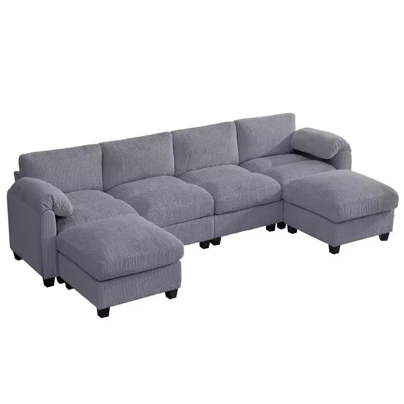Divano componibile in velluto a coste HYLEORY con doppio pouf mobile, divano comodo rivestito a forma di U con cuscino a due strati per soggiorno